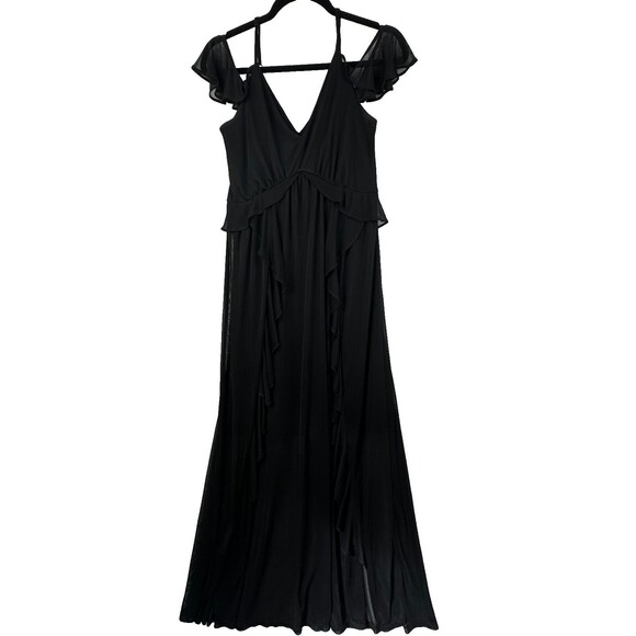 Express Womens Black Maxi Dress Size M Babydoll Y2K Mesh Whimsigoth Empire Waist - Picture 1 of 11